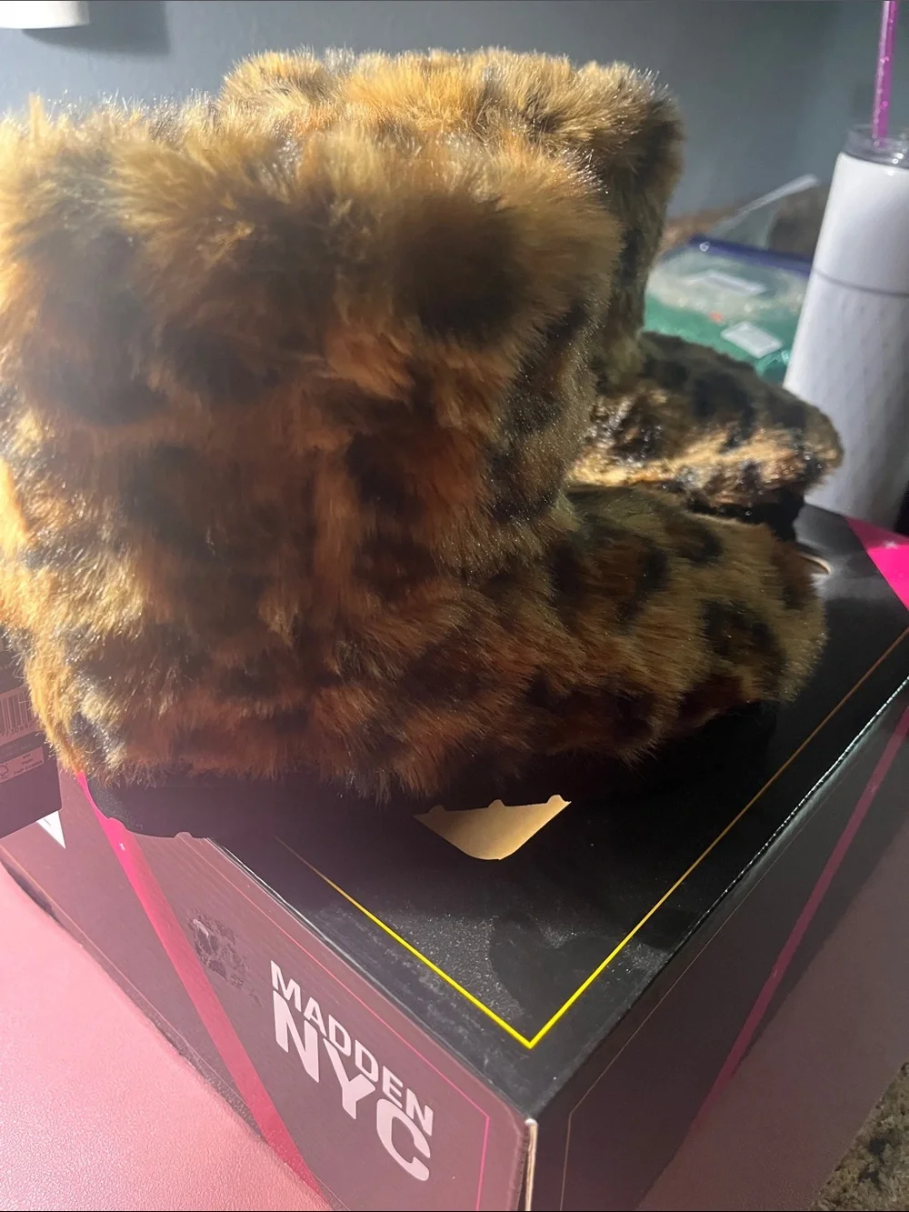 Madden NYC Kids Leopard Print Faux Fur Slippers - Brown